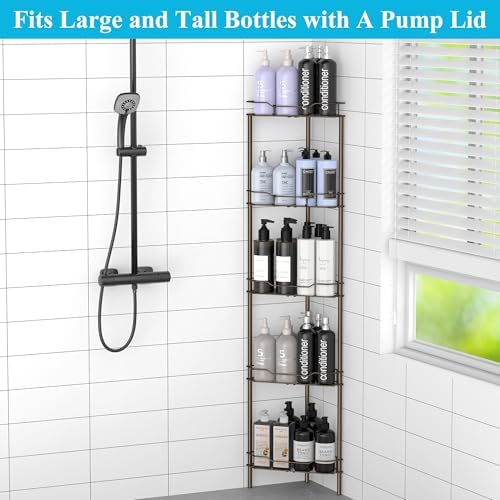 HuggieGems Metal Floor Standing Corner Shower Caddy, Bronze, 5 Tier - Image 3