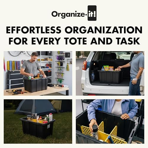 ORGANIZE-IT! 8 Pack 6 Slot Tote Dividers, Durable Plastic Stationery Customizable Organizers for 27 Gallon Storage Containers, Yellow - Image 4