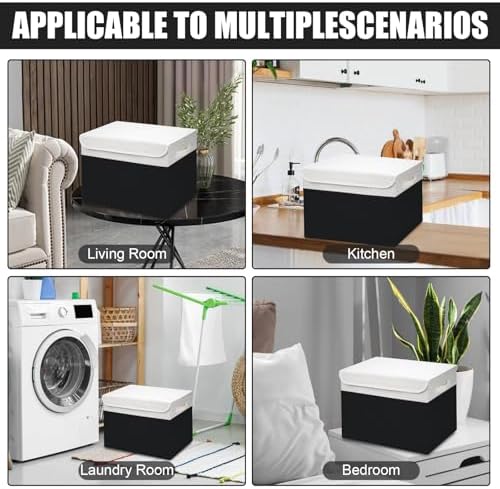 Bagnizer Large 42 Quarts Fabric Storage Bins with Lids [2-Pack] Linen Collapsible Foldable Baskets, Closet Organizer Containers boxes with Handles for Home Office (16.7 x 12 x 12, Black & White) - Image 7