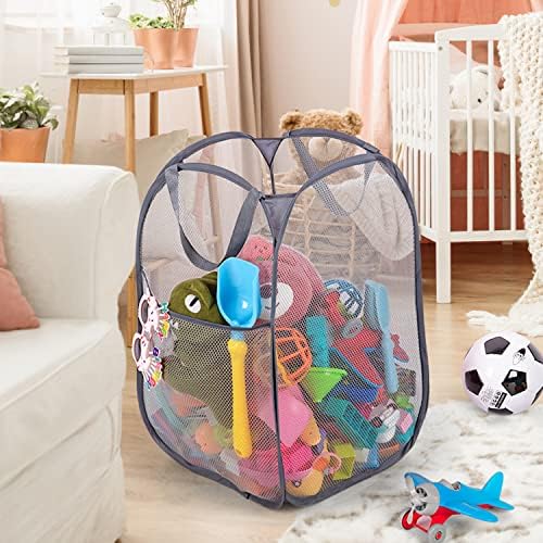BATTOO Deluxe Strong Mesh Pop up Laundry Hamper Basket with Side Pocket for Laundry Room, Bathroom, Kids Room, College Dorm or Travel 2 x Grey - Image 6