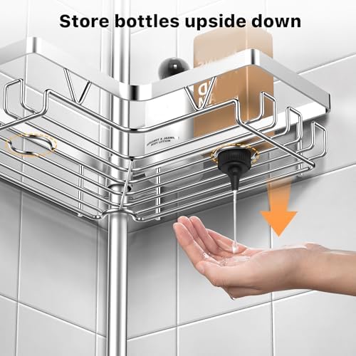 KEGII SUS304 Corner Shower Organizer, Tension Pole Bathtub Caddy, Silver - Image 5