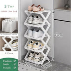 Vertical Small Shoe Rack White, 5 Tier Portable Folding Shoe Storage Rack, Without Installation Free Standing Shoe Rack for Corridors, Bedrooms Living Room Corner and Small Spaces - Image 2