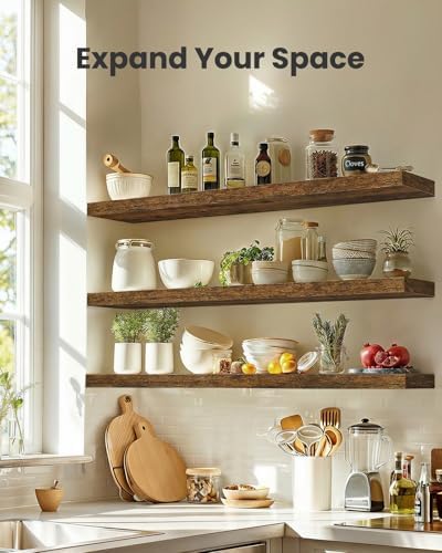 Amada 47.2" Floating Shelves for Wall Decor & Storage, Set of 3, Brown - Image 3