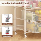 4-Drawer Rolling Storage Cart, Utility Cart with Drawers, White Metal Craft Cart Organizer with Wheels & Wooden Top, Art Supply Storage Organizer for Classroom, Office, Kitchen,Patent Pending - Image 4