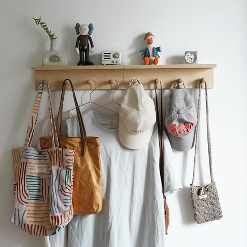 Entrance Coat Rack ，Coat Hooks, Wall-Mounted Wooden Hook Rack, Wall-Mounted Shelves(Birch Color Finish—A-1) - Image 7