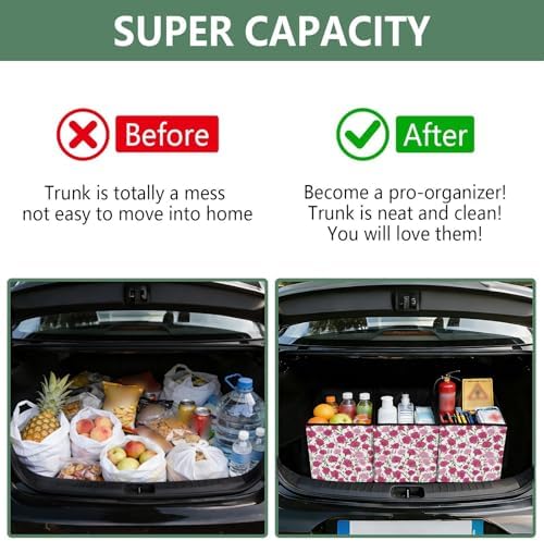 Trunk Organizer Collapsible Car Organizer with Handle Car Storage Box Bin for Groceries SUV Utility Tote Bag Portable Vehicle Container Pink Carnation Cluster Petal - Image 4