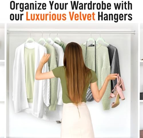 Sishynio Velvet Hangers 30 Pack, Non-Slip Slim Felt Clothes Hangers Green | Space-Saving Closet Organization; Flocked Surface; 360° Swivel Hooks; For Shirts, Coats, Dresses, Blouses - Image 7