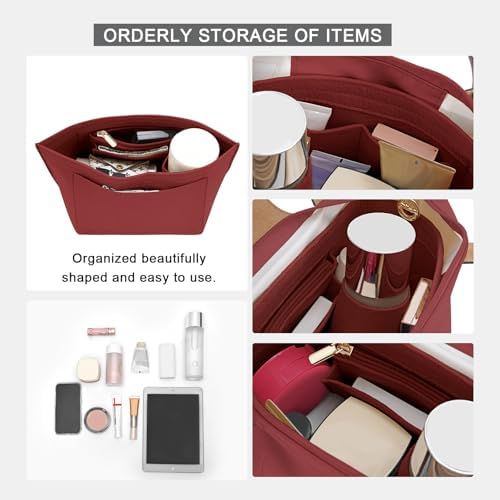 LOUKAYCCI Felt Purse Organizer Insert for Longchamp Le Pliage L Handbag Insert (Vine Red, Large) - Image 5
