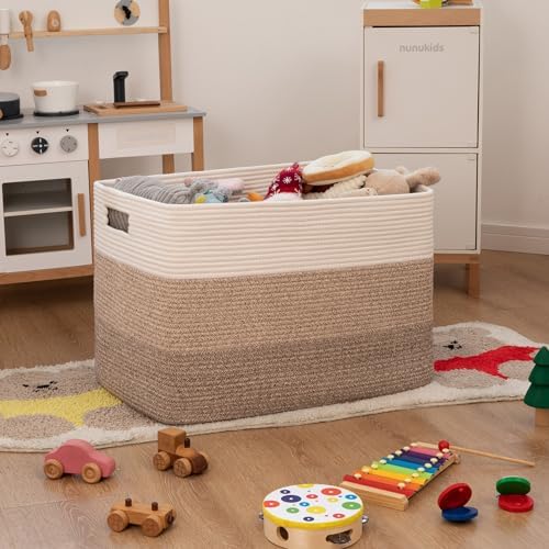 OIAHOMY 108L Large Cotton Rope Basket, Rectangle Woven Baskets for Storage, Nursery Blanket Storage Living Room, Toy Basket With Handle-25”x16”x16”-Gradient Yellow (Pack of 2) - Image 2