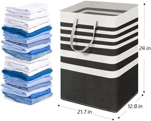 2 Pack Laundry Baskets 100L Extra Large, Waterproof Freestanding Collapsible Laundry Hamper with Reinforced Handles, Black Clothes Hamper for Dorm, Bathroom, Bedroom, Laundry Room - Image 2