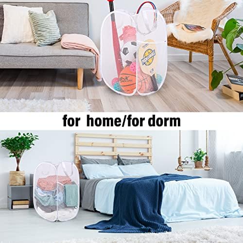 BATTOO Deluxe Strong Mesh Pop up Laundry Hamper Basket with Side Pocket for Laundry Room, Bathroom, Kids Room, College Dorm or Travel 2 Pack White - Image 6