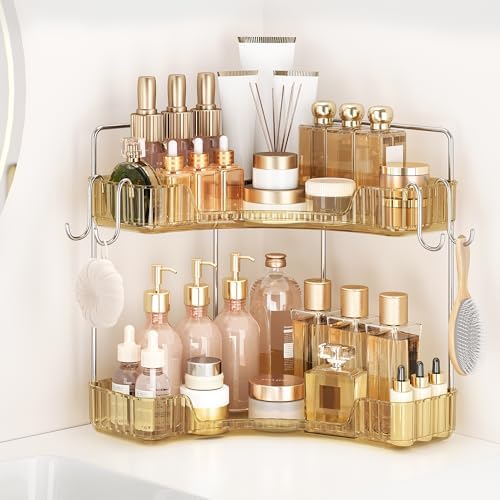 Corner Counter Organizer, 2 Tier Bathroom & Kitchen Storage Tray by Kinkota