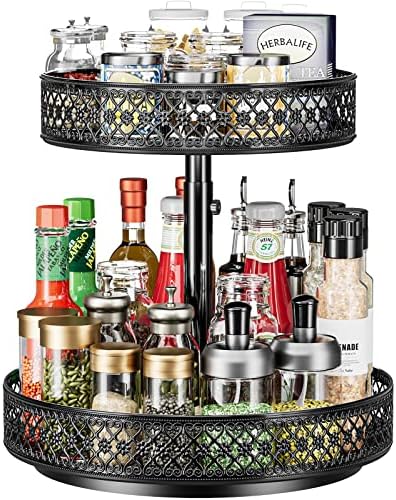 2 Tier Lazy Susan Organizer - Adjustable Rotating Spice Rack 12 inch by OVICAR