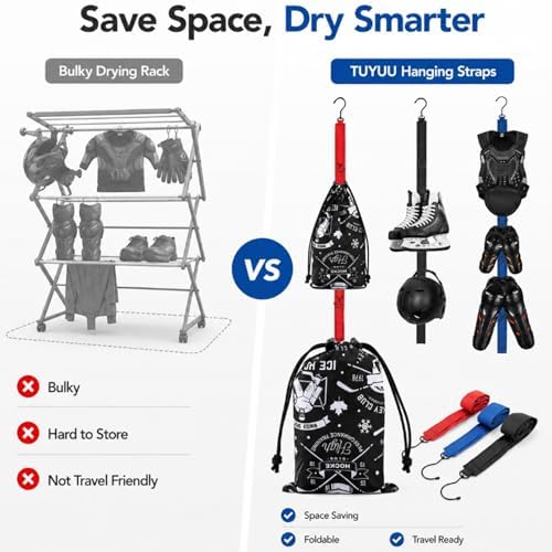 TUYUU 4PCS Hockey Equipment Drying Rack Set, 15 Adjustable Hooks Hanger - Image 3