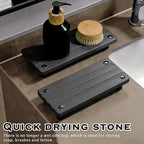 2PCS Instant Dry Sink Caddy for Bathroom Counter, Durable Kitchen Sink Organizer, Diatomite Stone Drying Tray, Upgrade Water Absorbing Stone Tray for Sink, Anti-Slip Stone Soap Tray -Dark Gray - Image 3