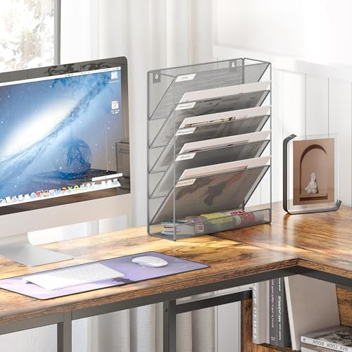 EasyPAG 5 Tier Wall File Holder, Mesh Hanging Folder Organizer with Classify Label, Versatile Desk File Holder, Vertical Wall Mounted Mail Organizer for Office Home Cubicle, Silver - Image 3