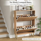 Shoe Storage Cabinet for Entryway - Ultra Slim Shoe Cabinet with Tiered Fluted Design - Modern Shoe Organizer for Entryway with Gold Legs, Hidden Shoe Rack for Small Spaces, Fits Men's Size 12+ - Image 4