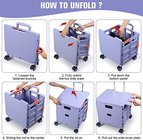 Foldable Utility Cart Folding Portable Rolling Crate with Magnetic Extended Lid,360°Rotate Wheels,176LBS Load Capacity,Heavy Duty Durable Dolly Cart for Teacher Tourist Shopping Office Outdoor - Image 6