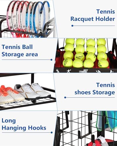 Mythinglogic Rolling Tennis Equipment Organizer with Racket Storage - Image 3