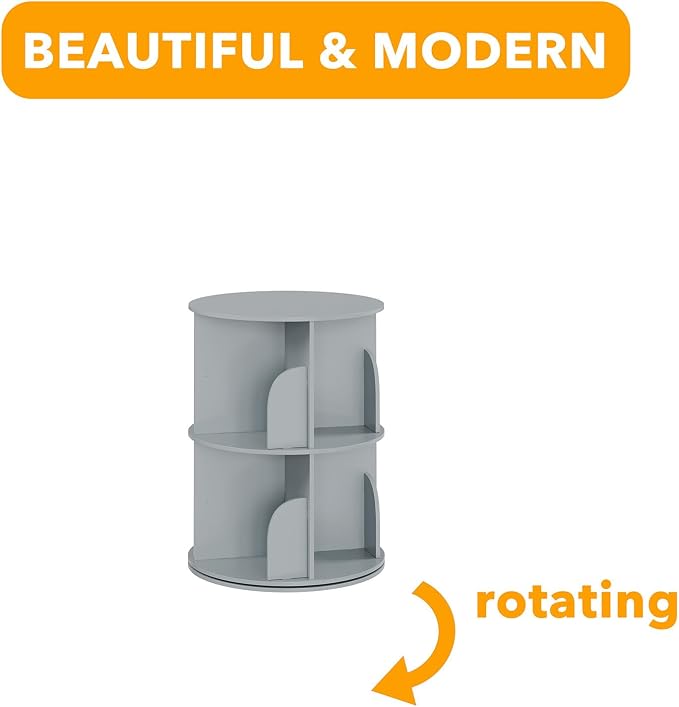 SpaceAid 2 Tier Rotating Bookshelf Tower, Spinning Bookcase Lazy Susan, Revolving 360 Book Shelf Storage Round Carousel, Vertical Rotate Turning Spiral Corner Organizer, Gray - Image 7