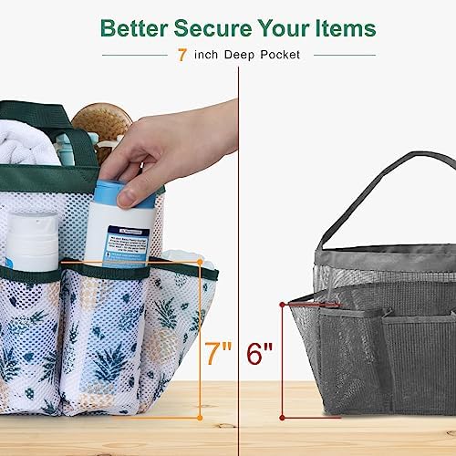 F-color Shower Caddy Portable - Mesh Shower Bag Basket Tote for College Dorm Room Essentials Bathroom Gym Camp Quick Dry for Women Men with S Hook, Green Pineapple - Image 4