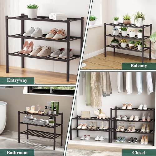 Smiry Bamboo Shoe Rack, 16 Vertical Slats, 4 Tier - 33.7" Wide, Brown - Image 4