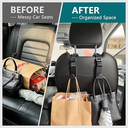 Amooca 4 Pack Anti-drop Headrest Hooks Adjustable Car Seat Organizer - Image 3