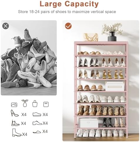 8 Tier Metal Shoe Rack with Wood Top, 24-32 Pairs - Image 4