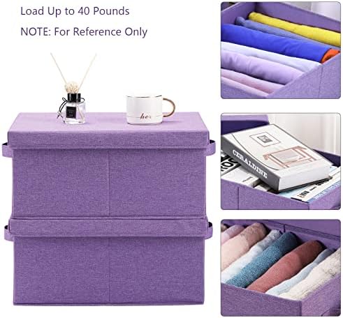 HOONEX Foldable Storage Bins with Lids, Pack of 2, Storage Boxes with 2 Carrying Handles and Sturdy Heavy Cardboard, 16.5" L x 11.8" W x 7.5" H for Shoes, Books, Clothes, Purple - Image 2