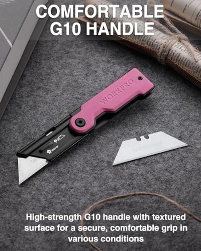 WORKPRO 3-Pack Folding Utility Knife Set, G10 Handle, Multicolor - Image 3
