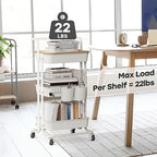 DTK 3 Tier Rolling Utility Cart with Cover Top Board, Movable Kitchen Storage Cart Trolley with Lockable Wheels, Cups, Hooks for Kitchen Bathroom Home Office Art Craft Storage and Organization(White) - Image 5