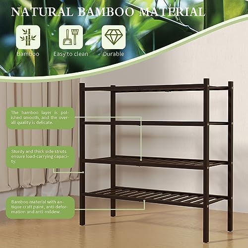 ROMGUAR CRAFT 4 Tier Bamboo Shoe Rack for Closet Free Standing Wood Shoe Shelf for Entryway Small Space Stackable 27"x11"x26" (Brown) - Image 6