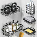 Fammart Adhesive Shower Caddy, 5-Pack Rustproof Stainless Steel Bathroom Organizer with 28 Hooks, No-Drill Large Capacity Shower Shelves for Bathroom Storage & Home Décor, Black by Fammart