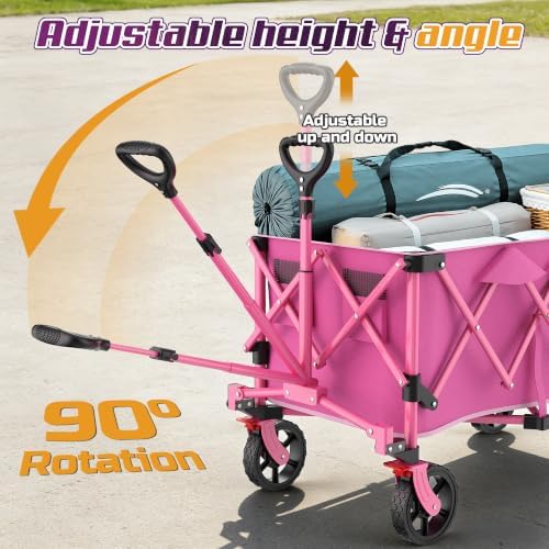Wagons Carts Foldable,Collapsible Wagon with Wheels,450LBS Heavy Duty Beach Wagon Cart,Lightweight Portable Folding Utility Wagon Cart with Cup Holders for Camping, Garden, Sports, Grocery pcs (Pink) - Image 7