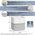 NaturalCozy Storage Cubes 11 Inch Cotton Rope Woven Baskets for Organizing, 3-Pack | Cube Storage Bin | Square Storage Baskets for Shelves Organizer, Classroom, Kids Toy Bins, Closet, Baby Nursery - Image 2