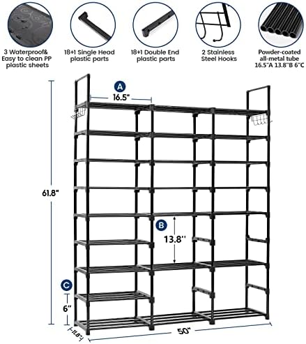Mavivegue 9-Tier Metal Shoe Rack - Holds 50-55 Pairs, Tall Storage Shelf for Shoes, Boots, Entryway, Closet, Garage - Image 2