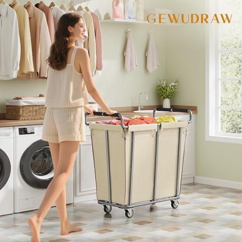 Gewudraw 360L Laundry Hamper with Wheels, Khaki, 95 Gallons - Image 2