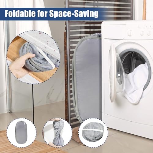 Collapsible Laundry Baskets, Upgrade Pop Up Laundry Hamper with Convenient Bags, Foldable Laundry Basket Mesh Light Weight, Easy to Carry Clothes Hampers for Laundry, Dorm, Toys, Travel Grey - Image 4