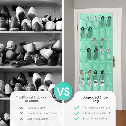 WVM Over the Door Shoe Organizer with 35 Breathable Mesh Pockets, Hanging Shoe Organizer for Door with 4 Metal Hooks, Large Capacity Closet Storage for Shoes, Accessories - Image 4