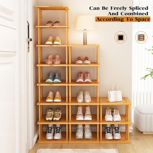 Bamboo Shoe Rack 12 Tier- Vertical Shoe Rack for Small Spaces, Tall Narrow Shoe Rack Organizer for Closet Entryway Corner Garage and Bedroom,Skinny Shoe Shelf with Free Stackable DIY - Image 4