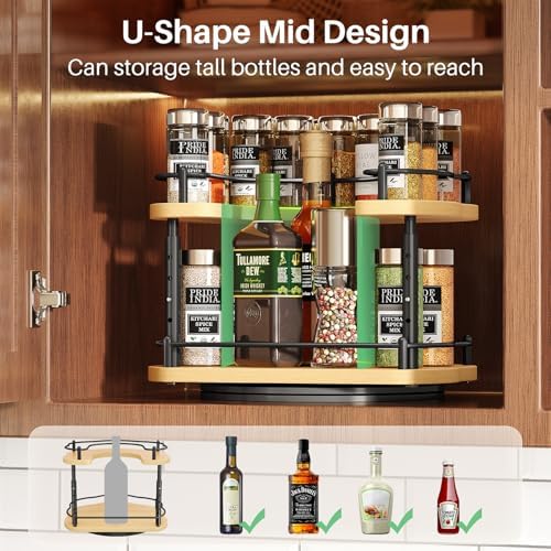 SNTD Lazy Susan Spice Rack Organizer for Cabinet, Wood, Natural, 12 in - Image 4