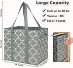 WISELIFE 3-Pack Reusable Grocery Bags Foldable Washable Storage Bins Basket Water Resistant Shopping Utility Tote Bag Grey - Image 3
