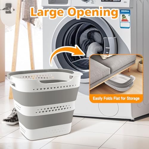 2 Pcs 42L Medium Collapsible Plastic Laundry Basket with Handles, Foldable Laundry Basket Hamper, Pop Up Storage Container Organizer for Washing Storage (Gery, 17 Inch * 13 Inch * 15 Inch) - Image 6