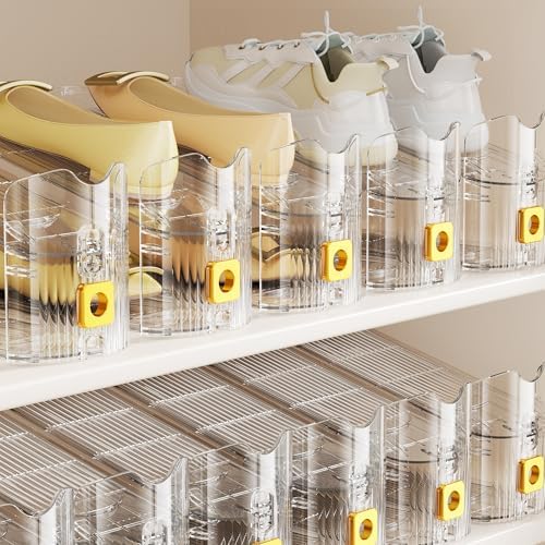 FENRUNXU Shoe Slots Organizer for Closet, Shoe Stacker Organizer Double Layer Stack Shoe Rack, Shoe Display Shelf 50% Space Saver Storage Holder for Closet, 24 PACK - Image 4
