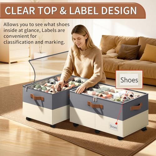 Foyego Shoe Organizer for Closet, with Wheels, Beige and Grey - Image 4