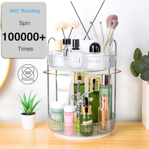 360 Rotating Makeup Organizer, 2 Tier Lazy Susan Bathroom Counter Organizer, Skincare Organizers, Spinning Perfume Organizer & Vanity Organizer Countertop (Silver Clear, 2 Tier) - Image 5