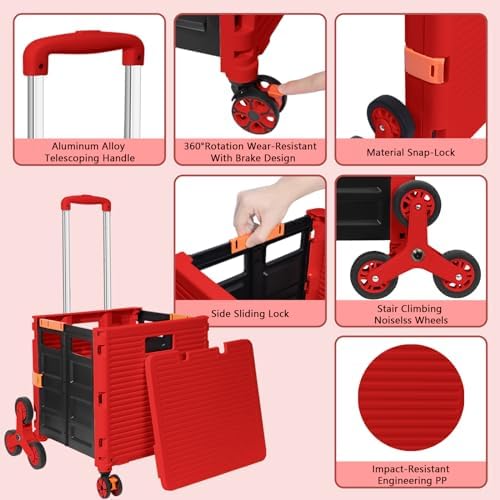 FELICON SELORSS Folding Utility Climber Cart Portable Rolling Crate-Red - Image 2