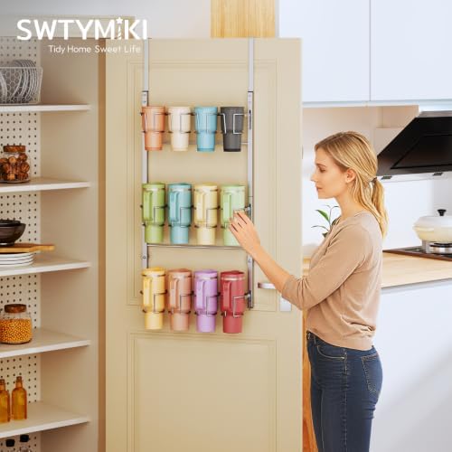 SWTYMIKI 3-Tier Water Bottle Organizer – Over the Door Stanley Cup Holder, Cup Organizer for Door or Wall Mount Option, Stanley Accessories for Pantry, Dorm, Office, RV Use, Silver - Image 7