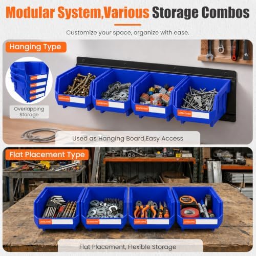 16pc Wall-Mounted Storage Organizer Set with Metal Rails Blue - Image 5