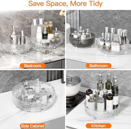360 Rotating Makeup Organizer, Cosmetics Lazy Susan Spinning Skincare Storage for Vanity, Turntable Perfume Trays for Dresser Bathroom Countertop and Kitchen (Gray) - Image 5